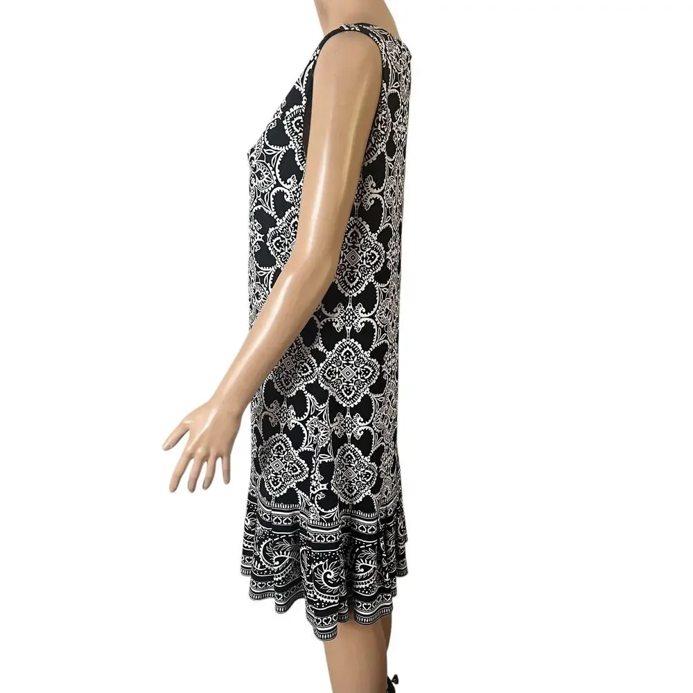 White House Black Market Dress Womens Large Black White Sleeveless Shift A-Line - Picture 9 of 11